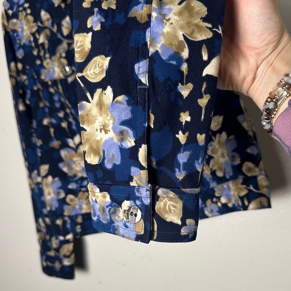 Baxter & Wells Jacket Blue Floral Boho Print Front Button Collared Lightweight - Picture 5 of 17